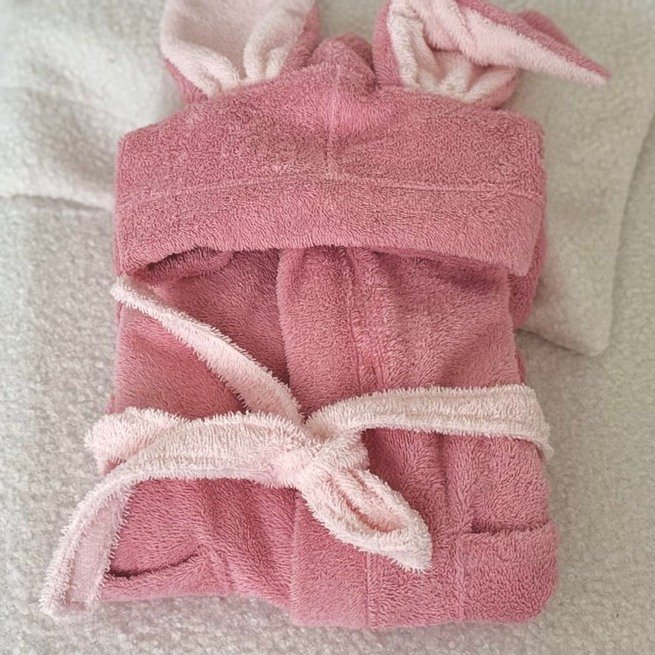 Vaikiškas rožinis chalatas su ausytemis  5