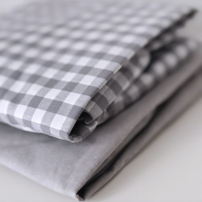 Medvilninės languotos kūdikių paklodės RETRO pilka/geltona