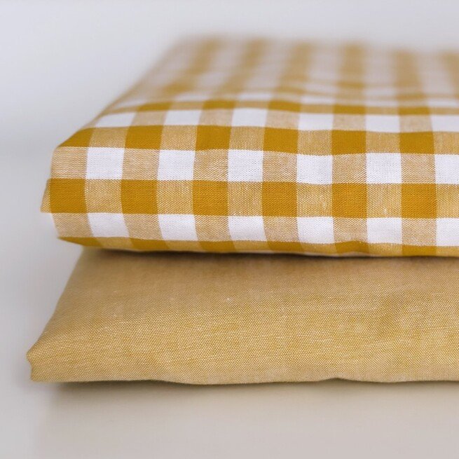 Medvilninės languotos kūdikių paklodės RETRO pilka/geltona 1