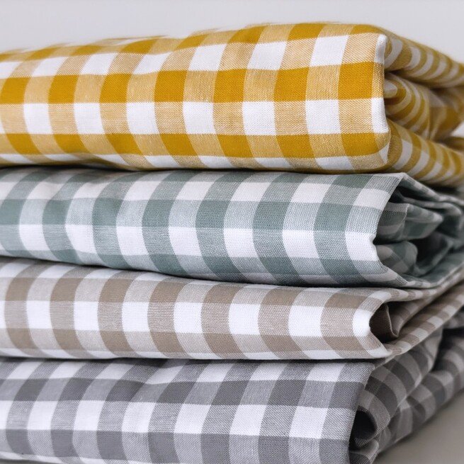 Medvilninės languotos kūdikių paklodės RETRO pilka/geltona 3