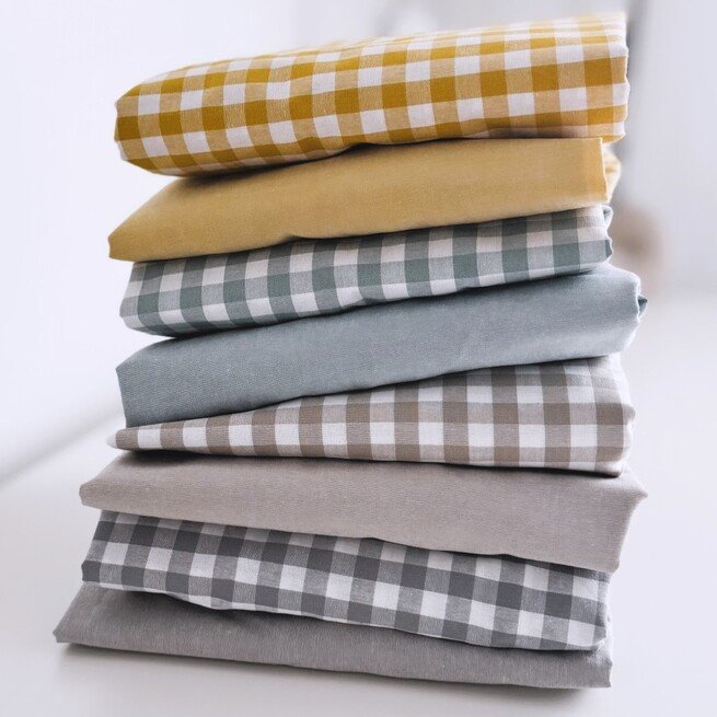 Medvilninės languotos kūdikių paklodės RETRO pilka/geltona 2