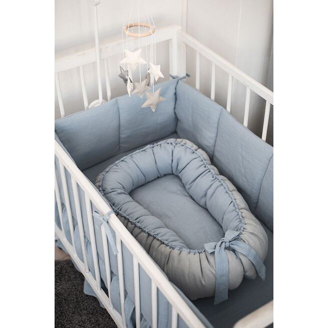 Lininiai melsvi gultukai kūdikiams "Žvaigždynai"
