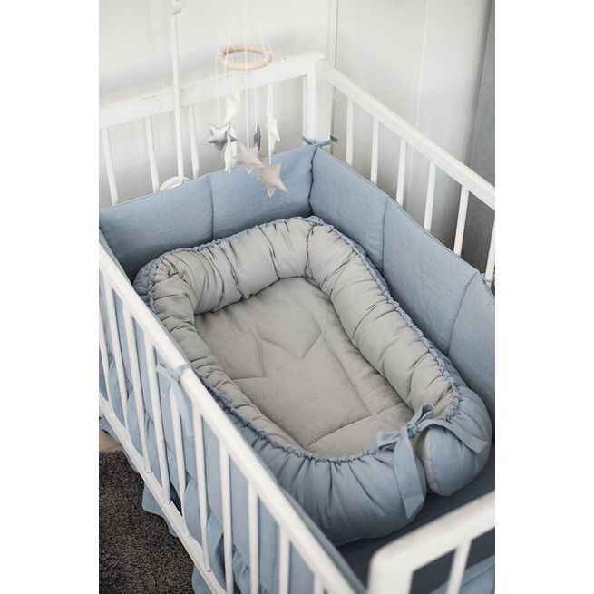 Lininiai melsvi gultukai kūdikiams "Žvaigždynai"